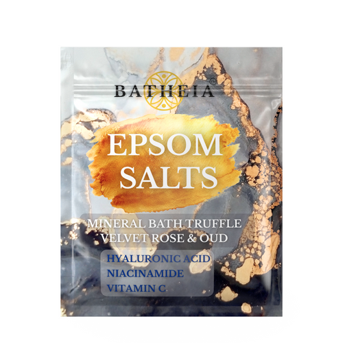 BATHEIA Epsom Bath Truffle with Hyaluronic Acid, Niacinamide & Vitamin C – Mineral-Rich Bath Soak for Soft Skin, Velvet Rose & Oud Scent
