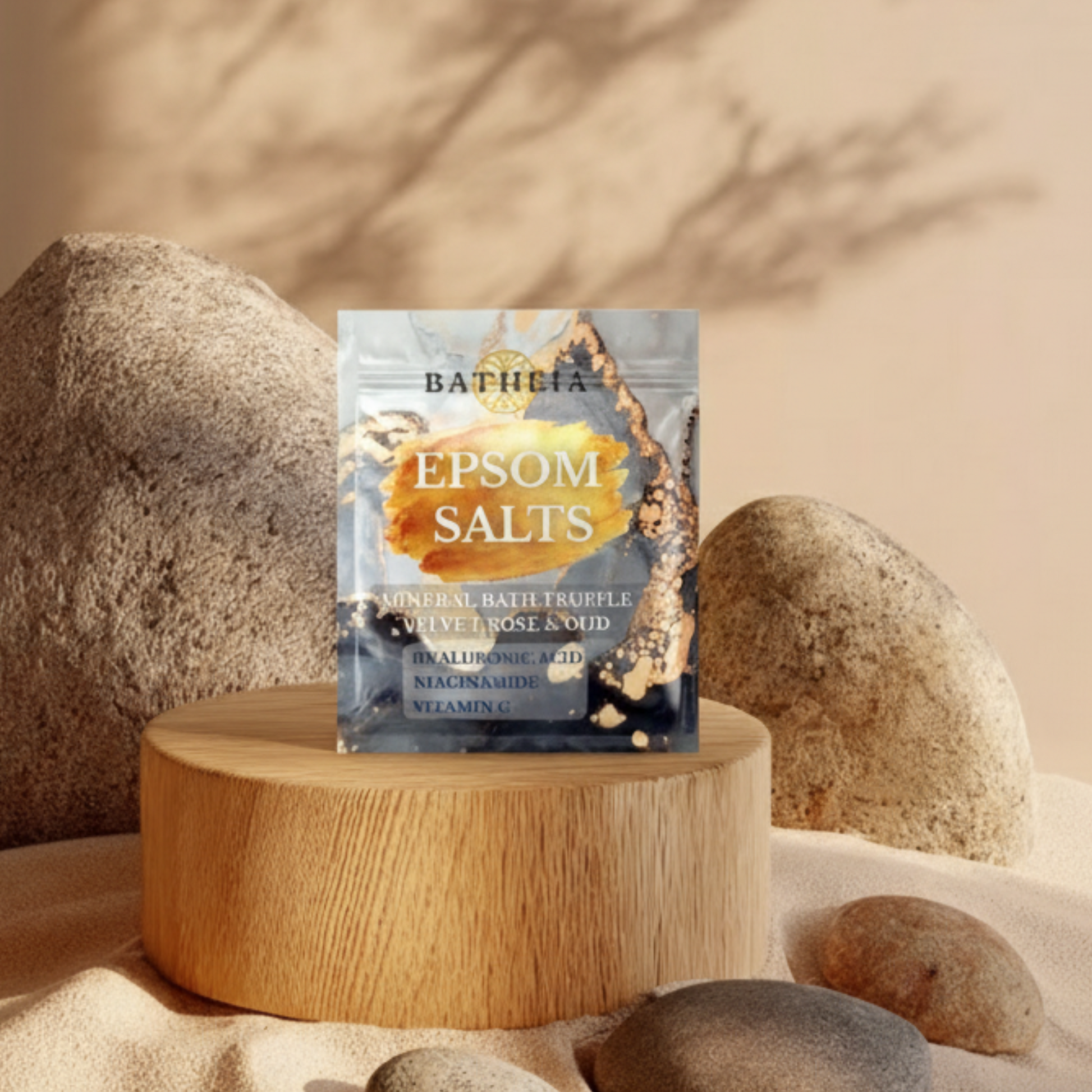 BATHEIA Epsom Bath Truffle with Hyaluronic Acid, Niacinamide & Vitamin C – Mineral-Rich Bath Soak for Soft Skin, Velvet Rose & Oud Scent
