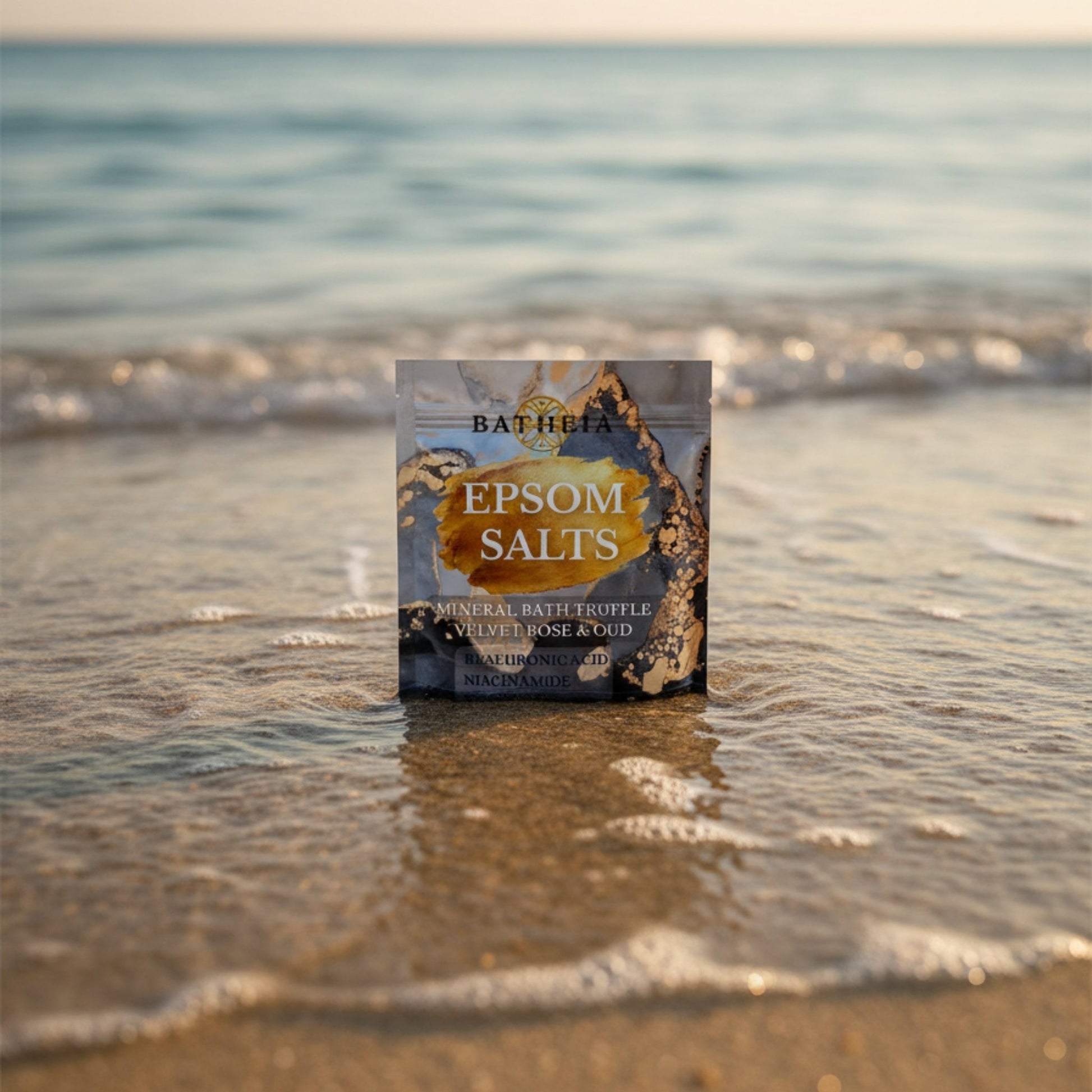 BATHEIA Barrier Support Rose Truffle – Mineral Bath Soak with Epsom Salt, Hyaluronic Acid, Niacinamide & Vitamin C_beach