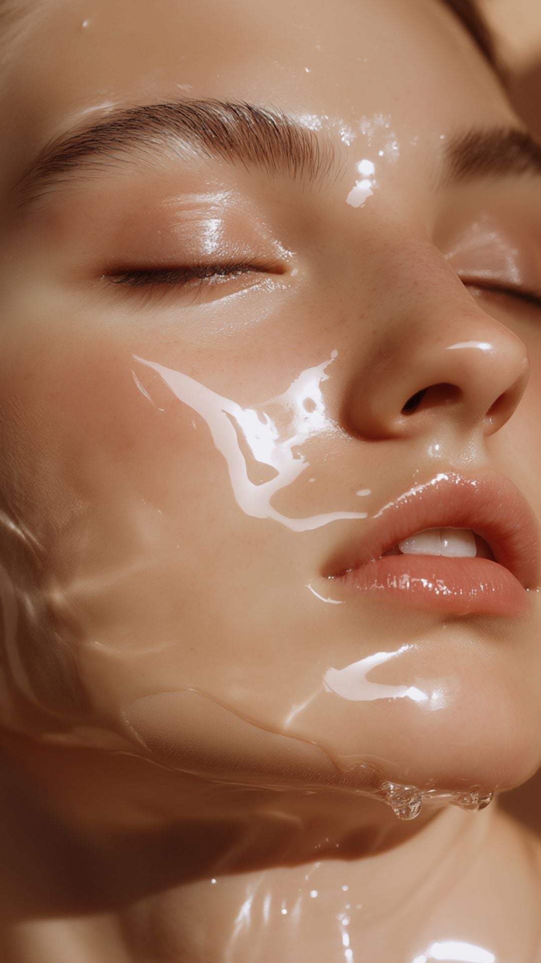 Woman’s glowing, hydrated face after BATHEIA salicylic acid and niacinamide ritual – clear, smooth, luminous skin.